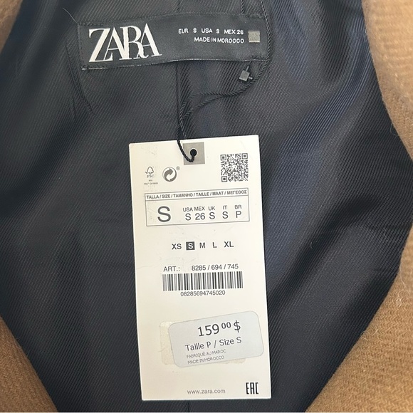 Zara Women's Coat Wool Blend Double-Breasted Tailored Toffee Brown Small NWT - Picture 12 of 14